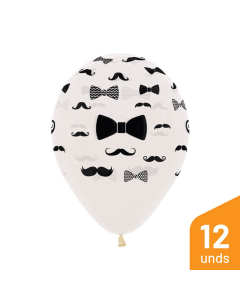 Globo Infinity Bigotes y Corbatas, Transparente Cristal R-12 por 12 Unidades