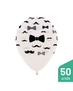 Paquete Globos Infinity Bigotes y Corbatas, Transparente Cristal R-12 por 50 Unidades