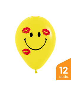 Globo Carita Feliz Con Beso, Impreso, Amarillo Fashion R-12 por 12 unidades