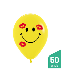 Paquete Globos Carita Feliz Con Beso, Impreso, Amarillo Fashion R-12 por 50 unidades