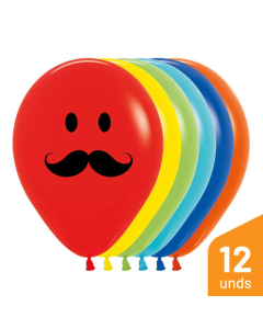Globo Carita Feliz Bigote, Impreso, Surtido Fashion R-12 por 12 unidades