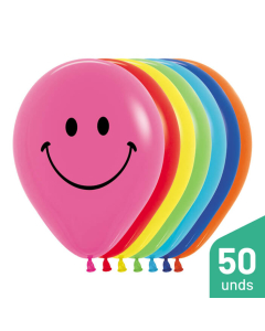 Paquete Globos Carita Feliz, Impreso, Surtido Fashion R-12 por 50 unidades