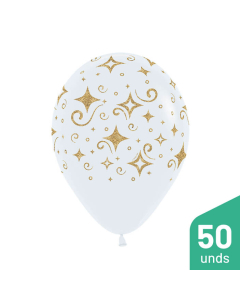 Paquete Globos Infinity Escarchado Diamante Dorado Blanco Fashion R-12 por 50 Unidades