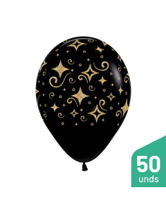 Paquete Globos Infinity Escarchado Diamante Dorado Negro Fashion R-12 por 50 Unidades