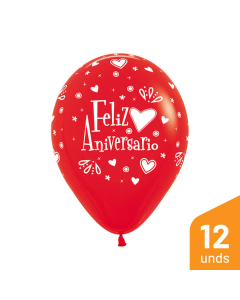 Globo Infinity Feliz Aniversario Rojo Fashion R-12 por 12 Unidades