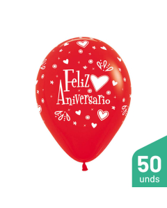 Paquete Globos Infinity Feliz Aniversario Rojo Fashion R-12 por 50 Unidades