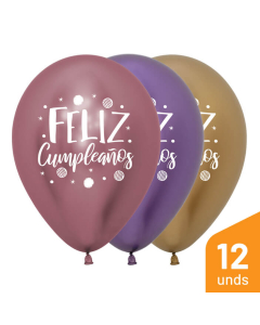 Globo Impreso Feliz Cumpleaños Fiesta Destellos Surtido Reflex R-12 por 12 Unidades