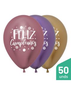 Paquete Globos Impreso Feliz Cumpleaños Fiesta Destellos Surtido Reflex R-12 por 50 Unidades