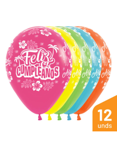 Globo Infinity Feliz Cumpleaños Hawaiano Surtido Fashion R-12 por 12 Unidades