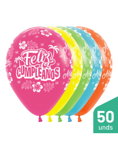Paquete Globos Infinity Feliz Cumpleaños Hawaiano Surtido Fashion R-12 por 50 Unidades