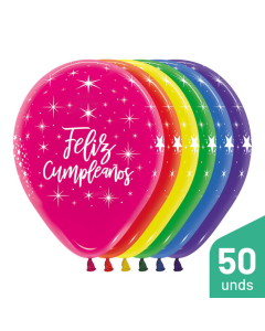 Paquete Globos Infinity Feliz Cumpleaños Radiante Surtido Cristal R-12 por 50 Unidades