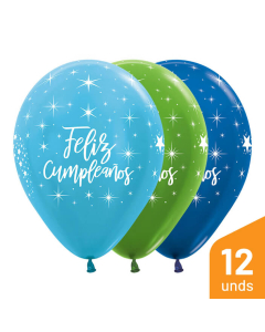 Globo Infinity Feliz Cumpleaños Radiante Niño Surtido Sati y Metal R-12 por 12 Unidades
