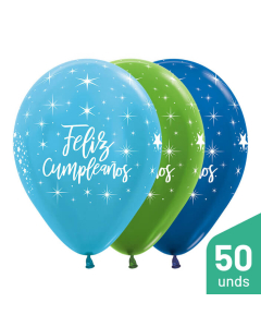 Paquete Globos Infinity Feliz Cumpleaños Radiante Niño Surtido Sati y Metal R-12 por 50 Unidades