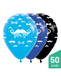 Globo Infinity Feliz Día Bigotes en Tonos Fashion R-12 Paquete por 50 Unidades