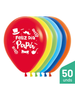 Paquete Globos Feliz Día Papá, Sombrero, Impreso, Surtido Fashion R-12 por 50 Unidades