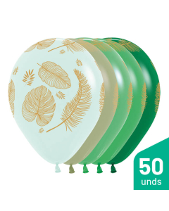 Paquete Globos Infinity Hojas Tropicales Surtido Fashio y Pastel Mate R-12 por 50 Unidades