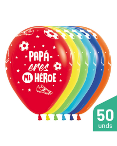 Paquete Globos Papá Eres Mi Héroe, Infinity, Surtido Fashion R-12 por 50 Unidades