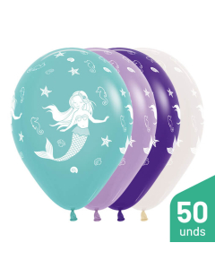 Paquete Globos Infinity Sirena Surtido Fashio y Cristal R-12 por 50 Unidades