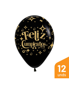 Globo Infinity Feliz Cumpleaños Escarchado Diamante Dorado Negro Fashion R-12 por 12 Unidades