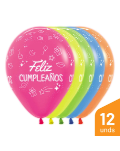Globo Infinity Feliz Cumpleaños Fiesta Surtido Neon R-12 por 12 Unidades